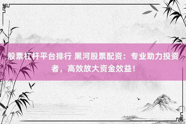 股票杠杆平台排行 黑河股票配资：专业助力投资者，高效放大资金效益！