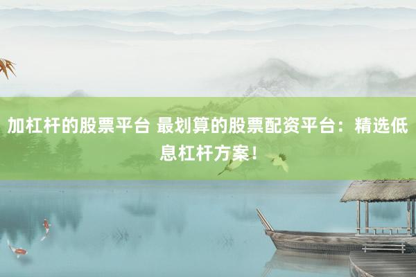 加杠杆的股票平台 最划算的股票配资平台：精选低息杠杆方案！