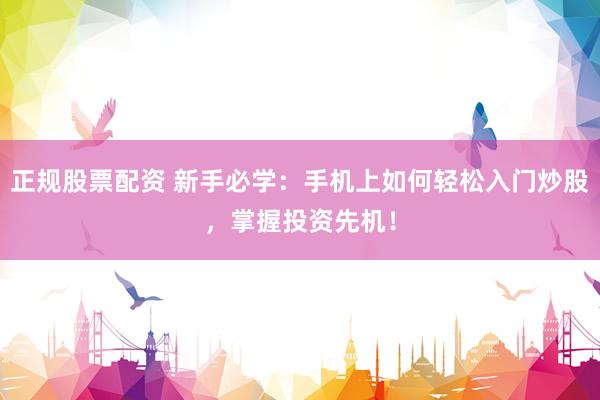 正规股票配资 新手必学：手机上如何轻松入门炒股，掌握投资先机！