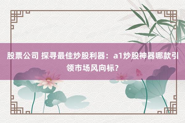 股票公司 探寻最佳炒股利器：a1炒股神器哪款引领市场风向标？