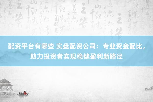 配资平台有哪些 实盘配资公司：专业资金配比，助力投资者实现稳健盈利新路径