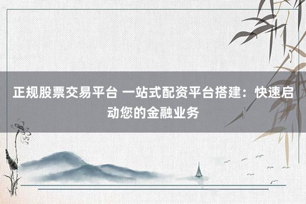 正规股票交易平台 一站式配资平台搭建：快速启动您的金融业务