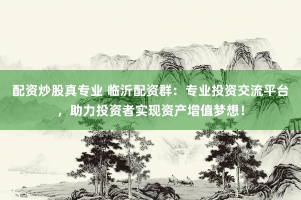 配资炒股真专业 临沂配资群：专业投资交流平台，助力投资者实现资产增值梦想！