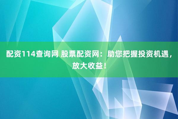 配资114查询网 股票配资网：助您把握投资机遇，放大收益！